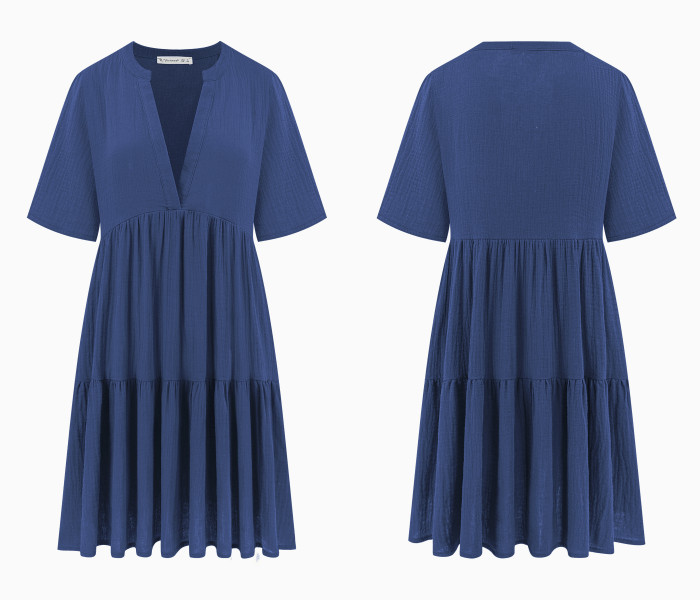 R.Vivimos Womens Summer Cotton Flowy Mini Dress V Neck Short Sleeve Boho Ruffle Tiered Casual Loose Tunic Dress