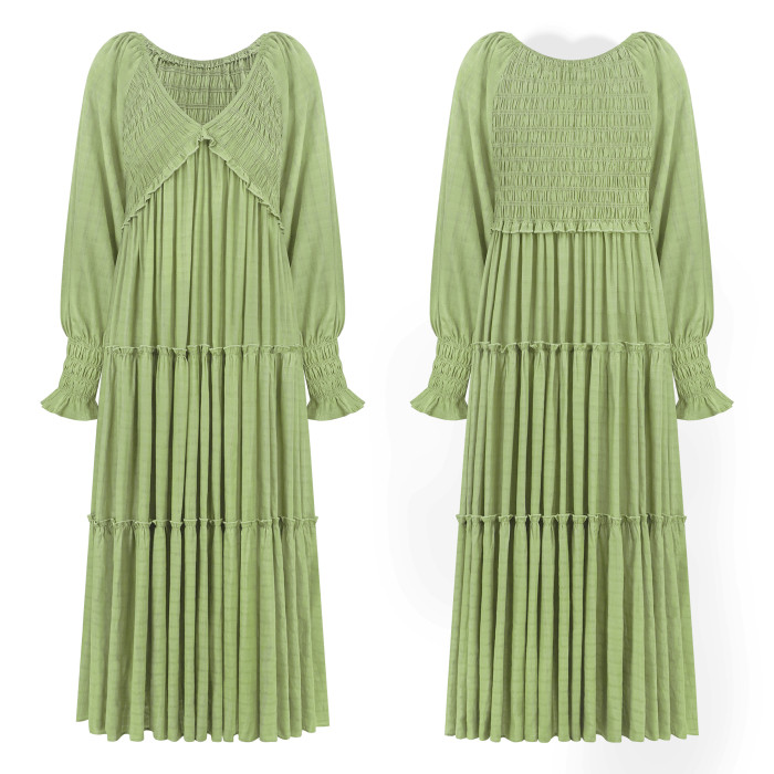 R.Vivimos Maxi Dress for Women Long Sleeve V Neck Empire Waist Layered Ruffle Boho Casual Flowy Long Dresses