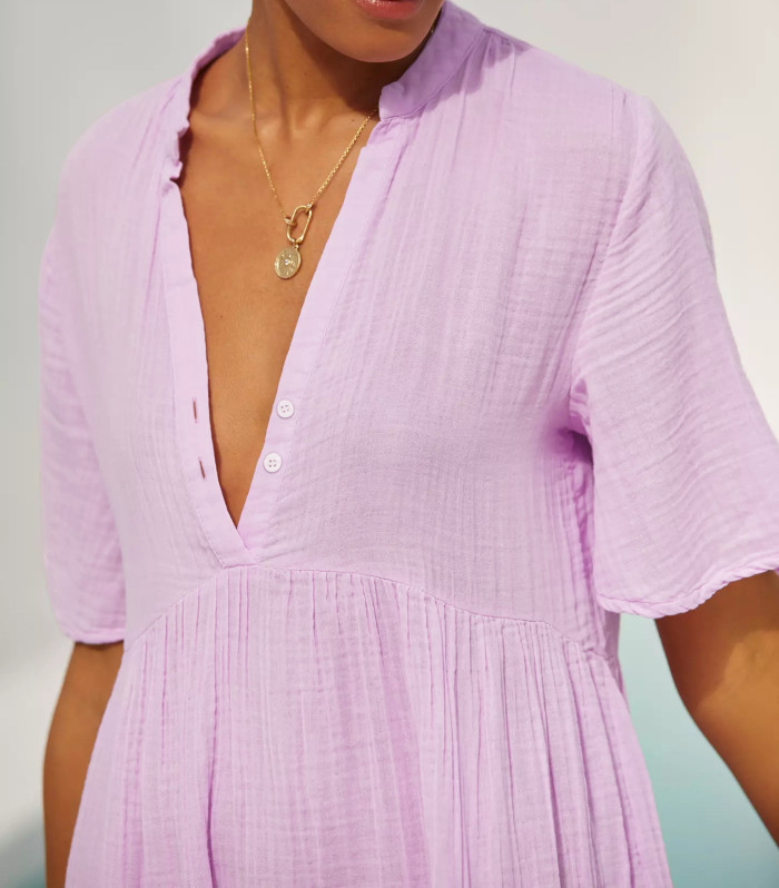 R.Vivimos Womens Summer Cotton Flowy Maxi Dress Short Sleeve V Neck Empire Waist Boho Tiered Ruffle Casual Loose Long Dresses