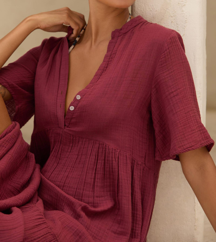 R.Vivimos Womens Summer Cotton Flowy Maxi Dress Short Sleeve V Neck Empire Waist Boho Tiered Ruffle Casual Loose Long Dresses