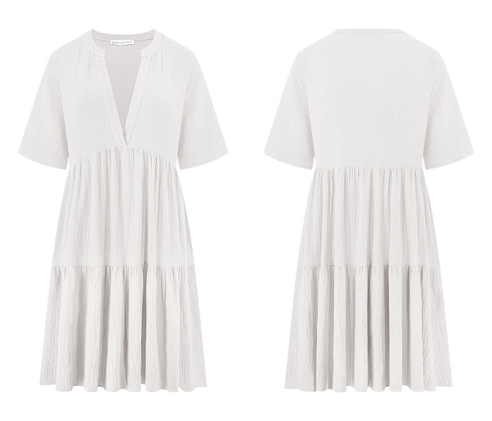 R.Vivimos Womens Summer Cotton Flowy Mini Dress V Neck Short Sleeve Boho Ruffle Tiered Casual Loose Tunic Dress