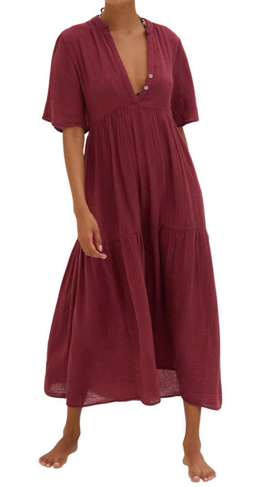 R.Vivimos Womens Summer Cotton Flowy Maxi Dress Short Sleeve V Neck Empire Waist Boho Tiered Ruffle Casual Loose Long Dresses