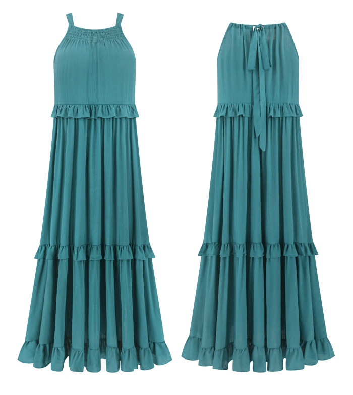 R.Vivimos Womens Summer Dress Cotton Sleeveless Halter Layered Ruffles Casual Boho Flowy Maxi Dress