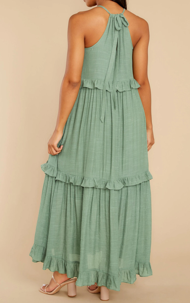 R.Vivimos Womens Summer Dress Cotton Sleeveless Halter Layered Ruffles Casual Boho Flowy Maxi Dress