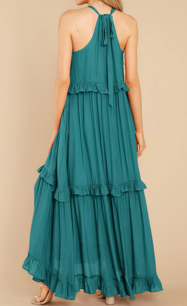 R.Vivimos Womens Summer Dress Cotton Sleeveless Halter Layered Ruffles Casual Boho Flowy Maxi Dress