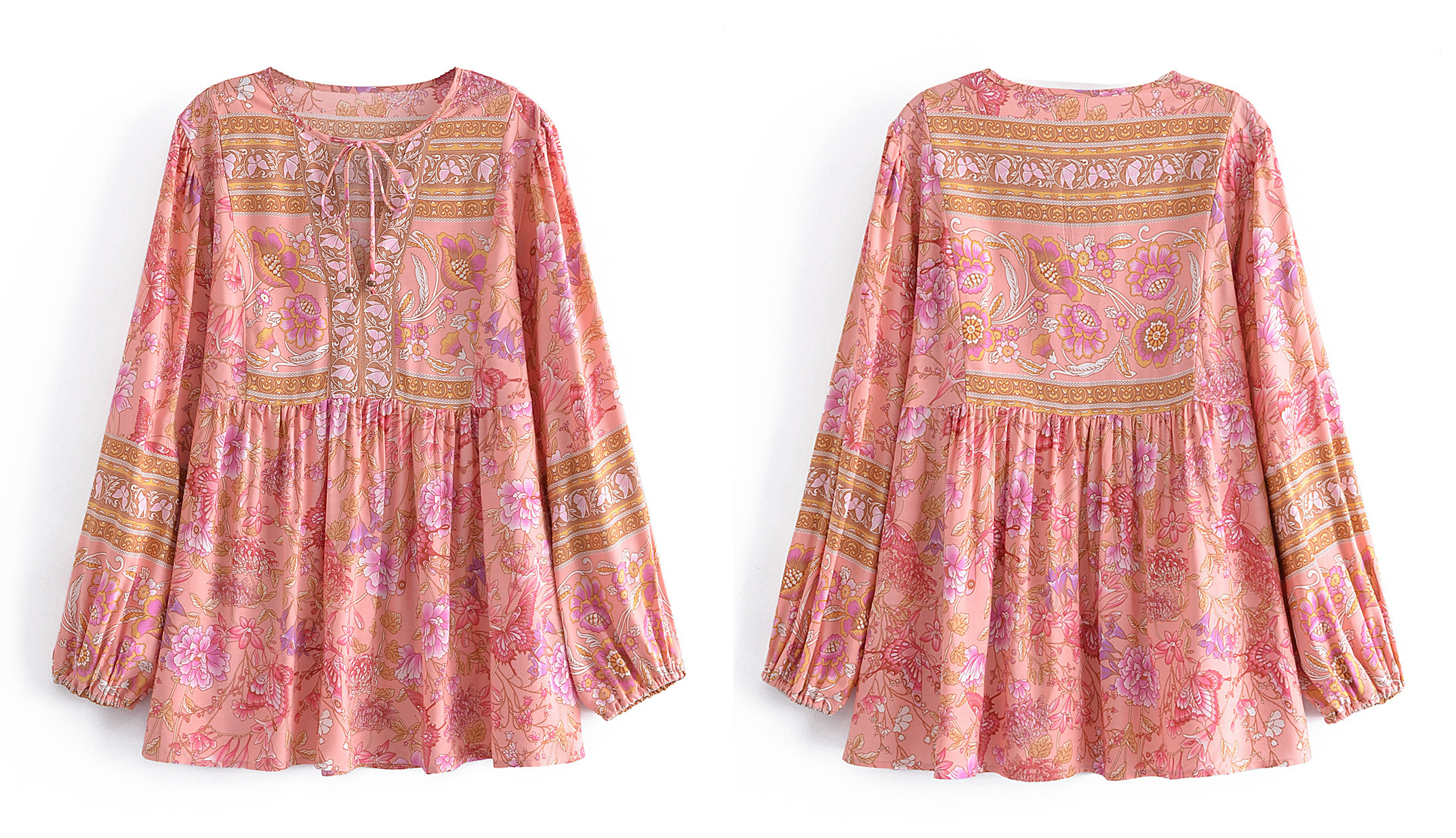 R.Vivimos Summer Boho Tops for Women 2025 Long Sleeve V Neck Floral Print Casual Loose Tunic Blouses Shirts4