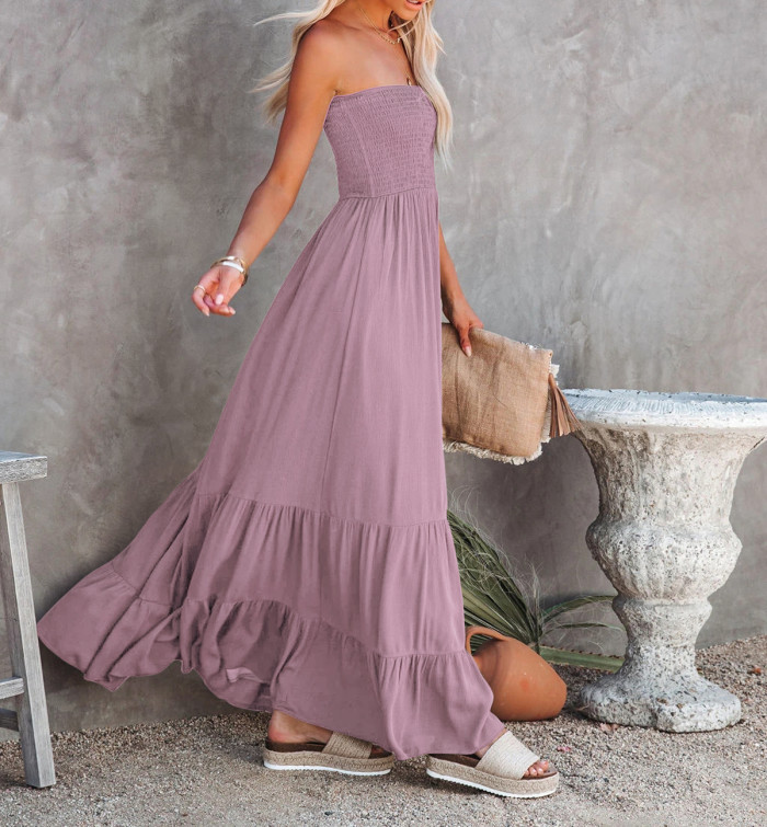 R.Vivimos Womens Summer Cotton Floral Print Strapless Boho Beach Casual Midi Tube Dresses