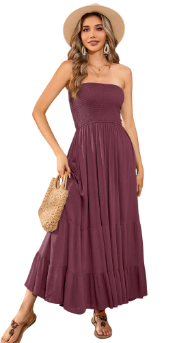 R.Vivimos Womens Summer Cotton Floral Print Strapless Boho Beach Casual Midi Tube Dresses