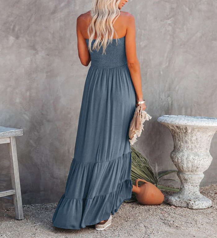 R.Vivimos Womens Summer Cotton Floral Print Strapless Boho Beach Casual Midi Tube Dresses