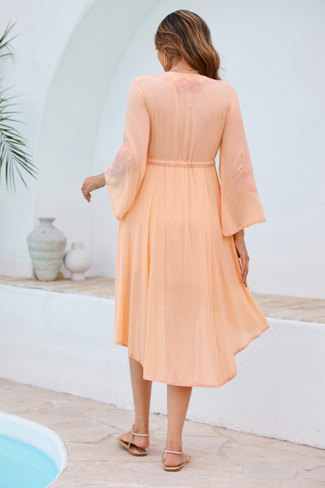 R.Vivimos Womens Cotton Embroidered High Low Long Dresses