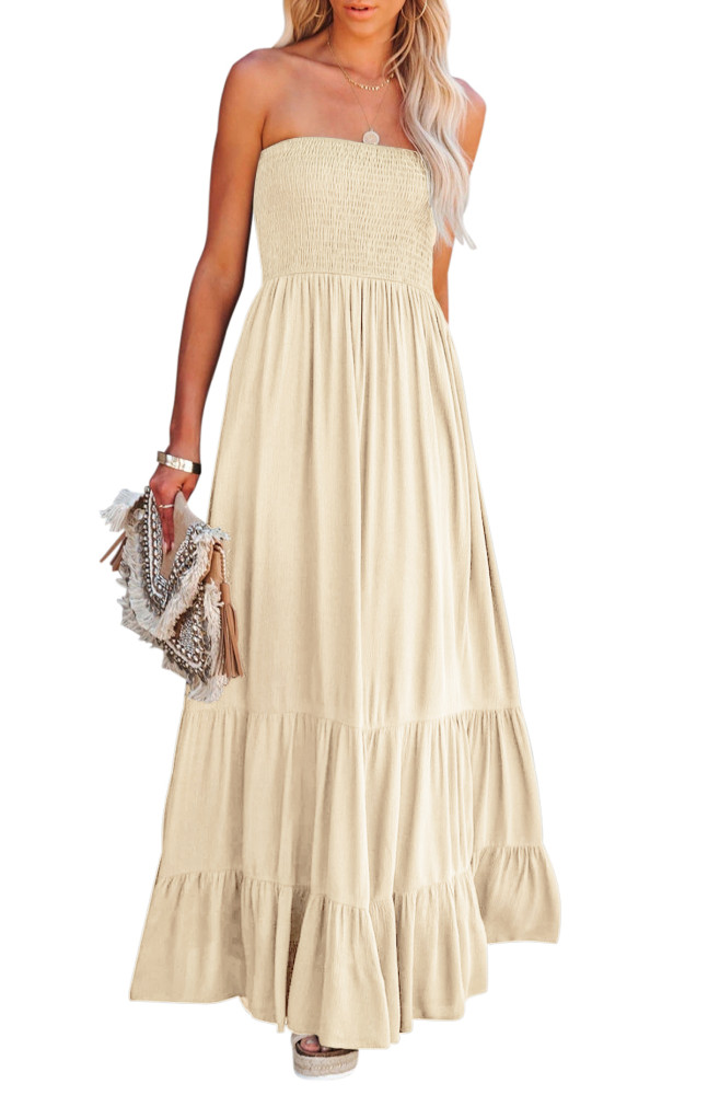 R.Vivimos Womens Summer Cotton Floral Print Strapless Boho Beach Casual Midi Tube Dresses