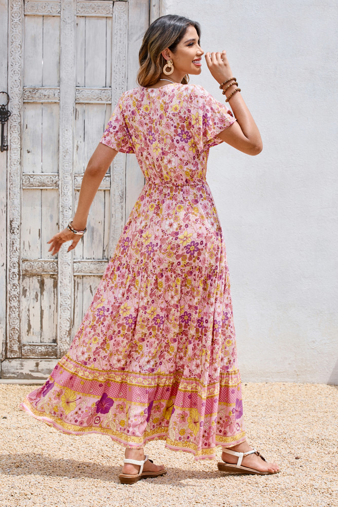 R.Vivimos Womens Summer Floral Print Cotton Short Sleeve Flowy Dress
