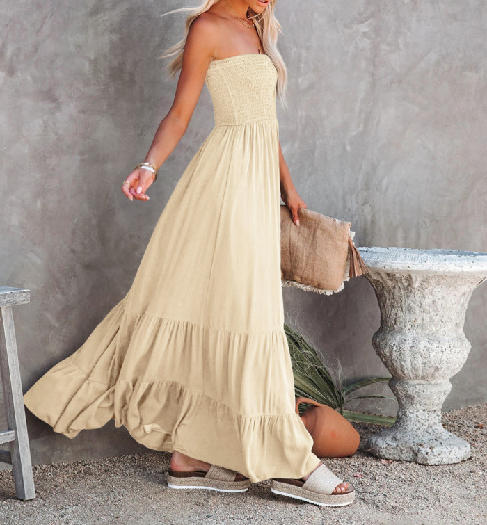 R.Vivimos Womens Summer Cotton Floral Print Strapless Boho Beach Casual Midi Tube Dresses