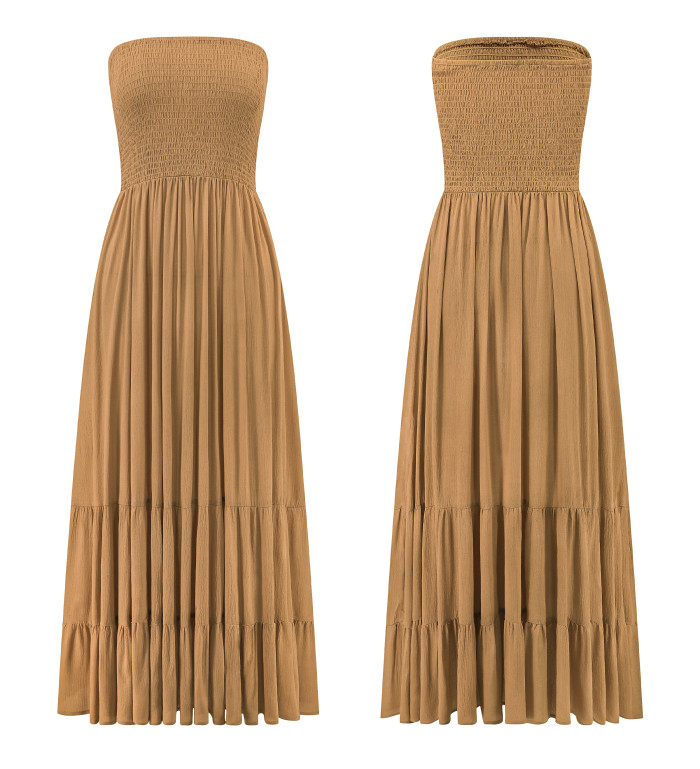 R.Vivimos Womens Summer Cotton Floral Print Strapless Boho Beach Casual Midi Tube Dresses