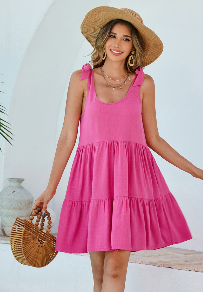 R.Vivimos Womens Summer Casual Cotton Linen Mini Dress 2025 Adjustable Straps Sleeveless Loose Flowy Beach Dress with Pockets