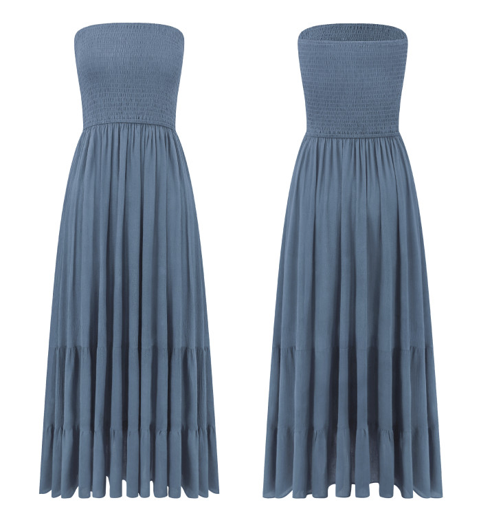 R.Vivimos Womens Summer Cotton Floral Print Strapless Boho Beach Casual Midi Tube Dresses