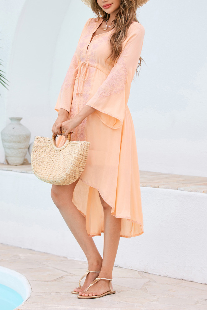 R.Vivimos Womens Cotton Embroidered High Low Long Dresses