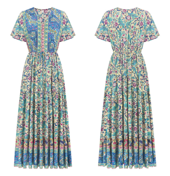 R.Vivimos Womens Summer Floral Print Cotton Short Sleeve Flowy Dress