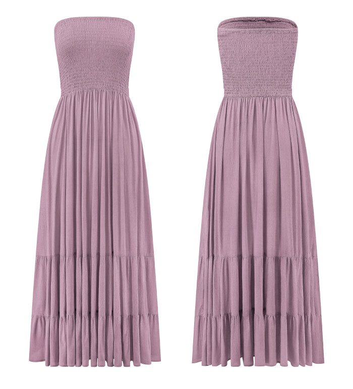 R.Vivimos Womens Summer Cotton Floral Print Strapless Boho Beach Casual Midi Tube Dresses