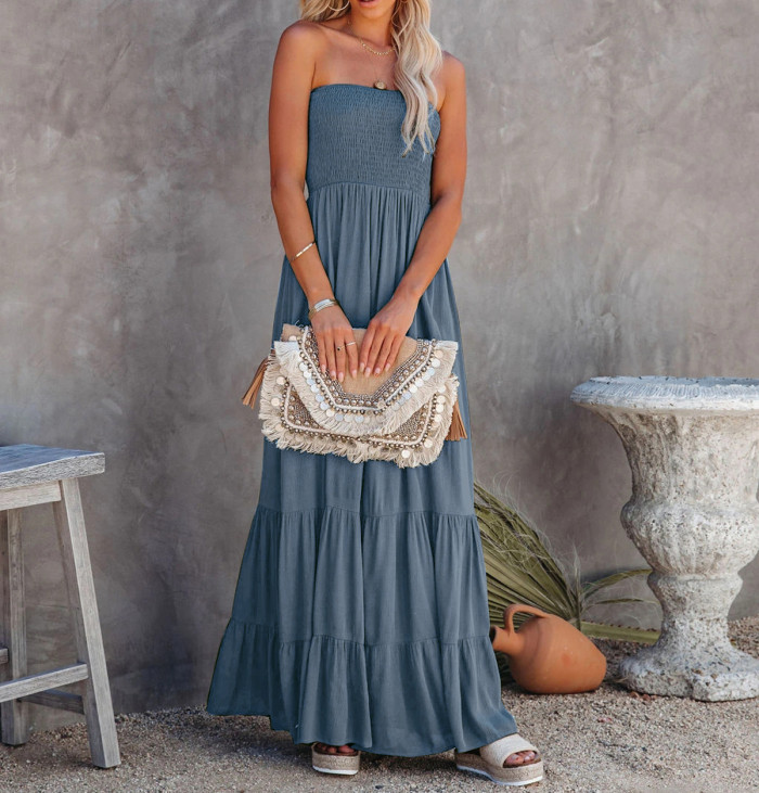 R.Vivimos Womens Summer Cotton Floral Print Strapless Boho Beach Casual Midi Tube Dresses