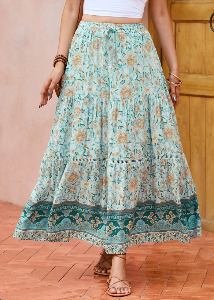 R.Vivimos Womens Summer Cotton Vintage Floral Print Boho Casual Long Skirt