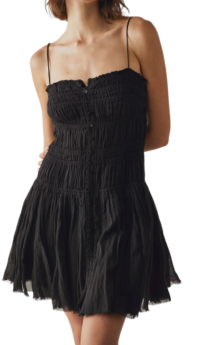 R.Vivimos Summer Cotton Spaghetti Strap Dresses for Women 2025 Boho Stretchy Ruched Button Down Swing Mini Dress