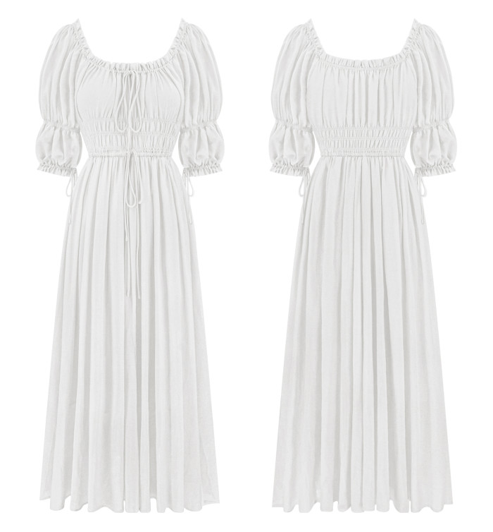 R.Vivimos Women's Summer Square Neck Midi Dress 2025 Casual Puff Half Sleeve Elastic Empire Waist Boho Flowy Long Dresses