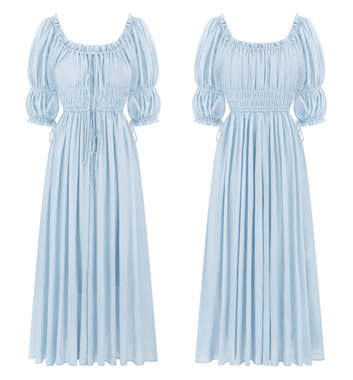 R.Vivimos Women's Summer Square Neck Midi Dress 2025 Casual Puff Half Sleeve Elastic Empire Waist Boho Flowy Long Dresses