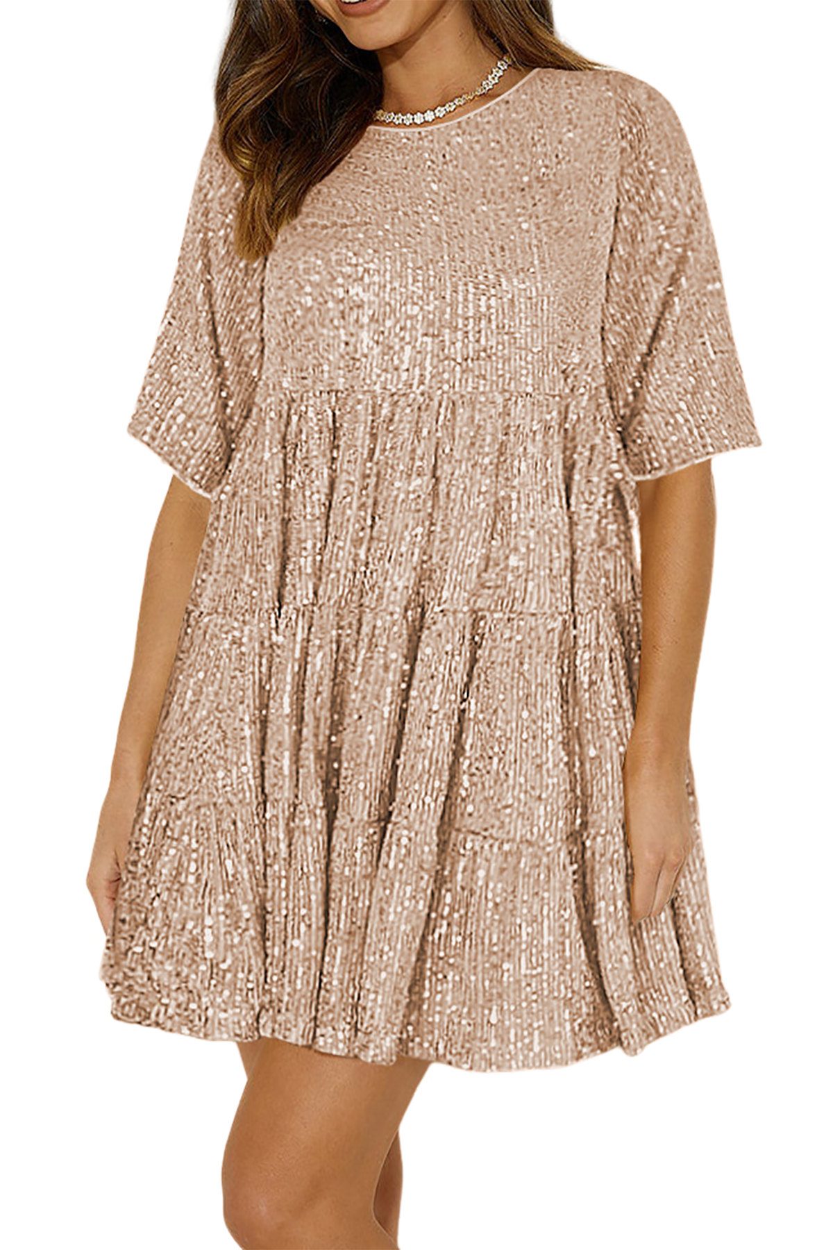 R.Vivimos Sparkly Sequin Babydoll Dress for Women 2025