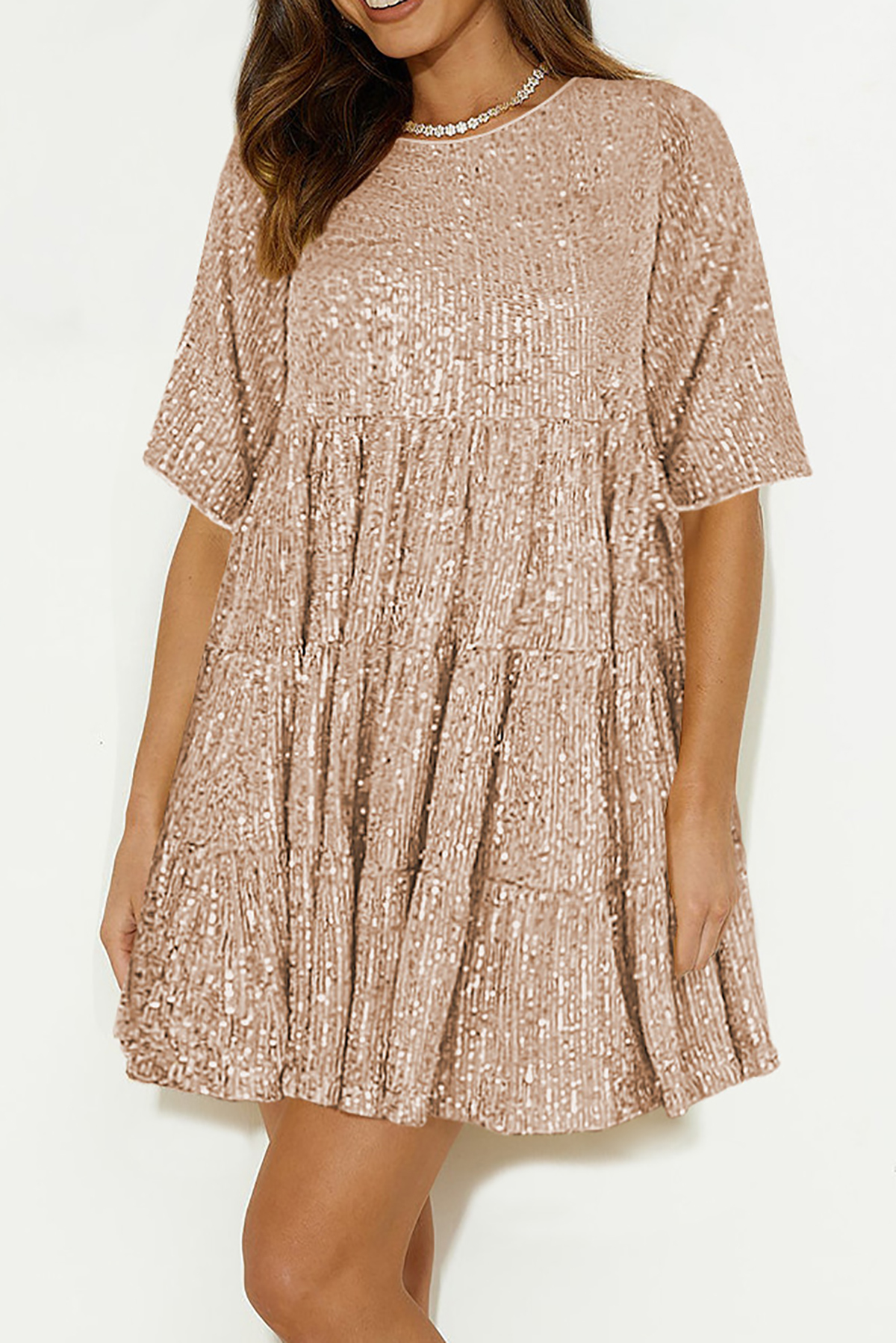 ワンピース soorploom Shift Dress 8y R.Vivimos Sparkly Sequin Babydoll Dress for Women 2025 Summer