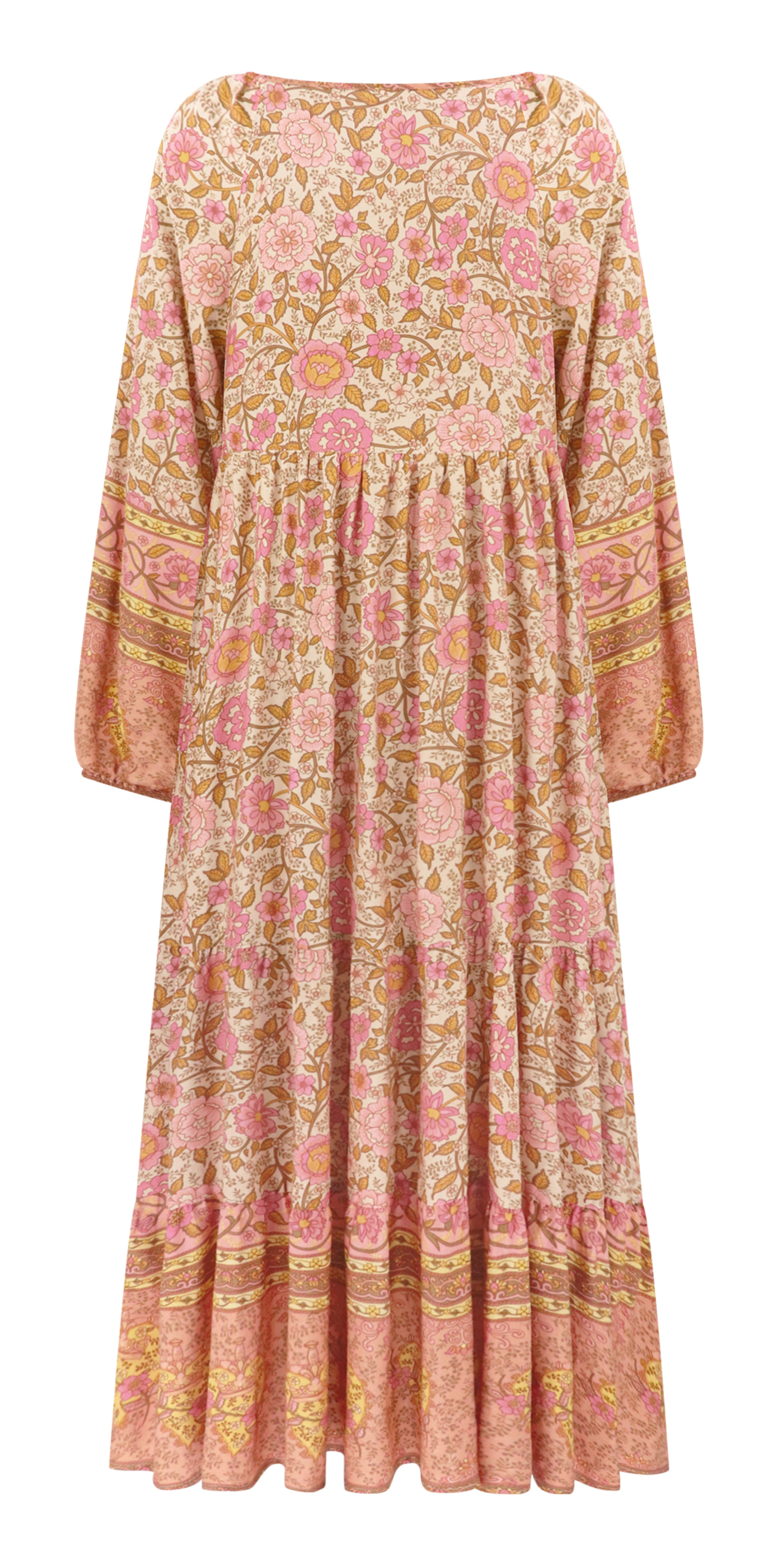 R.Vivimos Boho Maxi Dresses for Women 2025 Floral Print Long Sleeve Casual Button Up Loose Flowy Beach Long Dresses2