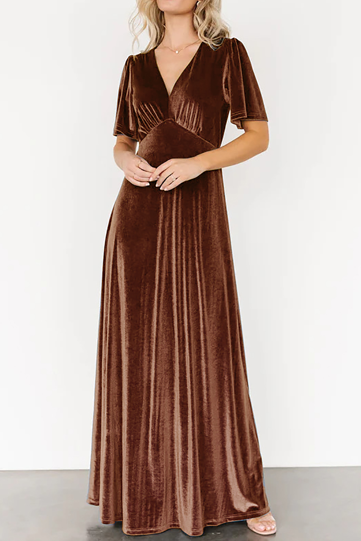 R.Vivimos Womens Fall Velvet Maxi Dress 2025 Short Sleeve V Neck Elegant Vintage Flowy Long Dresses2