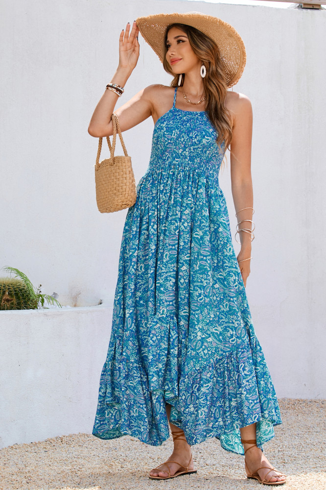 knee length dresses for ladies Pink Floral Print Maxi Dress main image 1