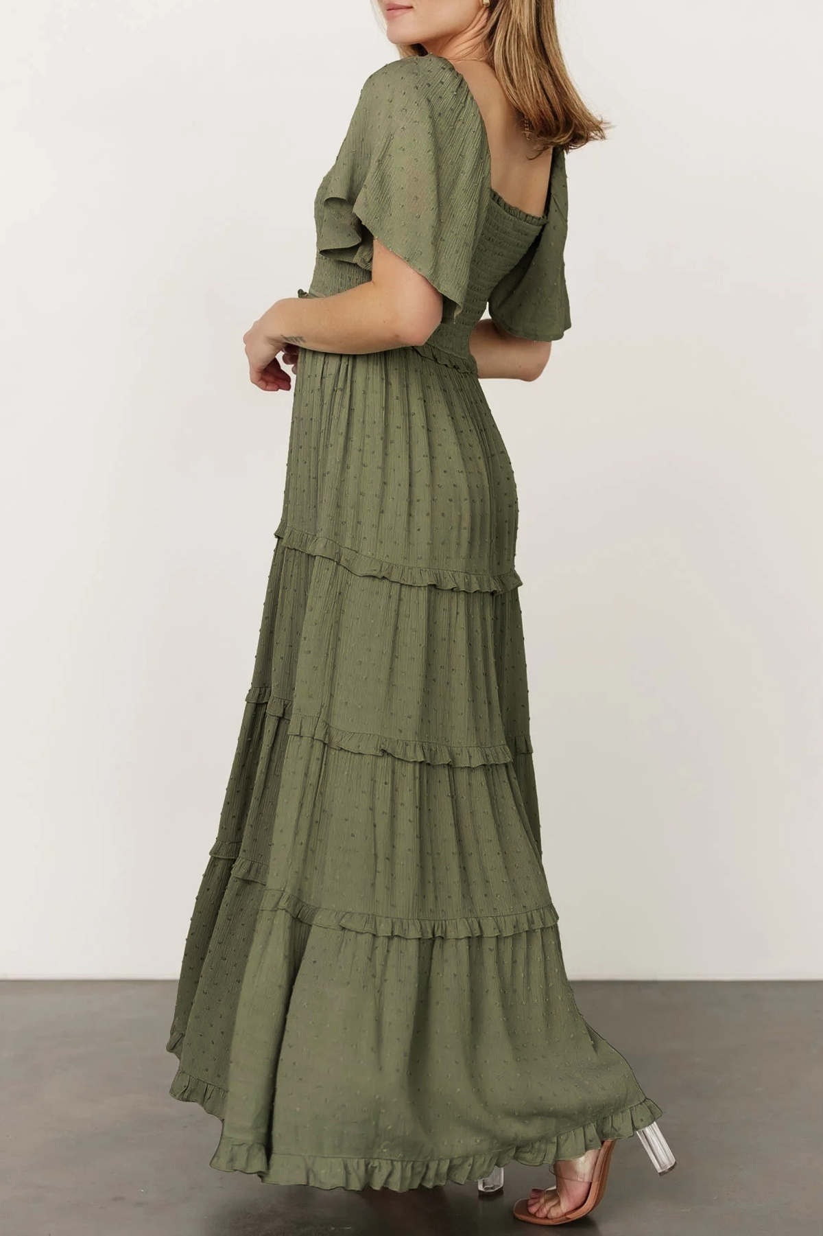 R.Vivimos Womens Summer 2025 Maxi Dress Short Sleeve Square Neck Elastic Smocked Swiss Dots Casual A-Line Flowy Long Dresses2