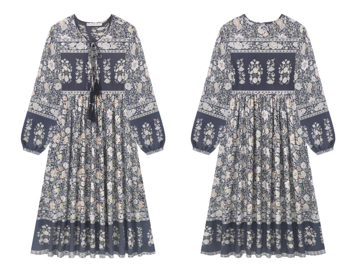 R.Vivimos Women's Long Sleeve Floral Print Retro V Neck Tassel Bohemian Midi Dresses