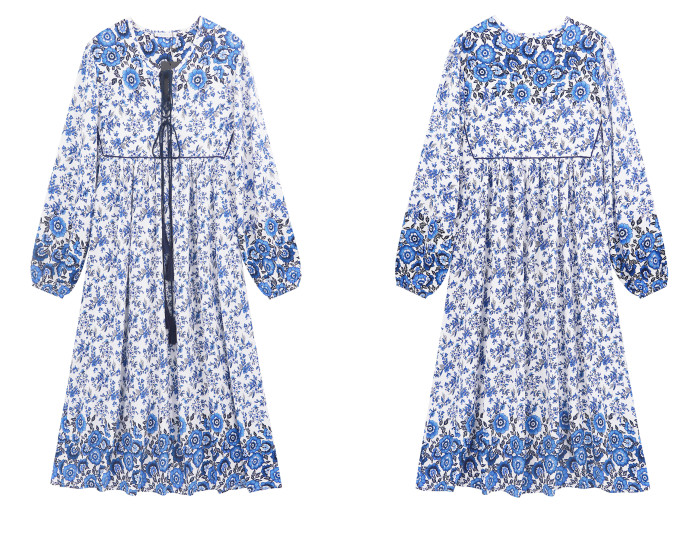 R.Vivimos Women's Long Sleeve Floral Print Retro V Neck Tassel Bohemian Midi Dresses