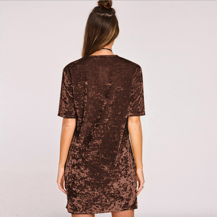 R.Vivimos Women's Summer Short Sleeve Crushed Velvet Mini Short Dresses