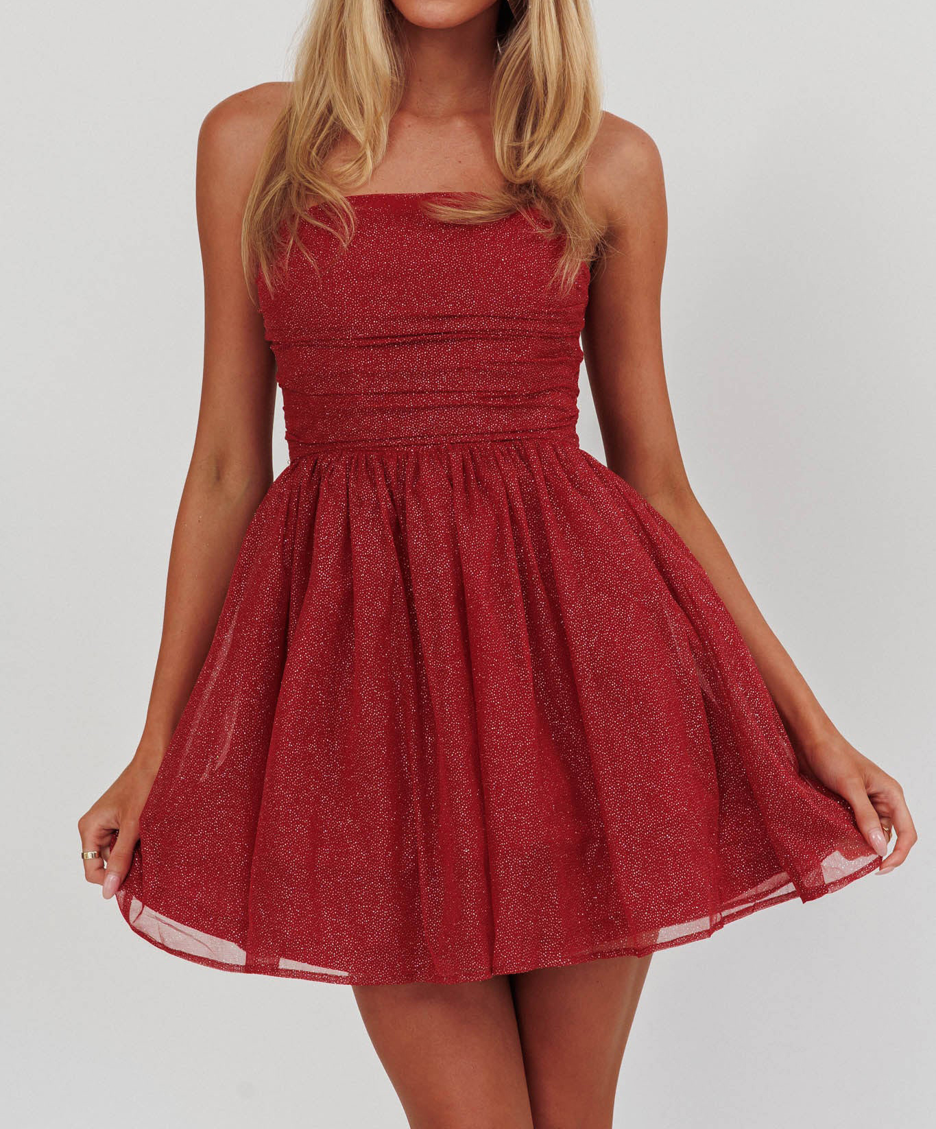 R.Vivimos Womens Sequin Homecoming Dresses 2025 Tube Sleeveless Tie Waist A-Line Sparkly Party Mini Dress Clubwear3