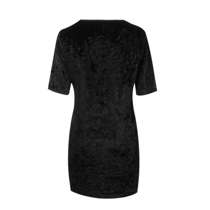 R.Vivimos Women's Summer Short Sleeve Crushed Velvet Mini Short Dresses