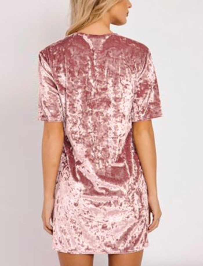 R.Vivimos Women's Summer Short Sleeve Crushed Velvet Mini Short Dresses