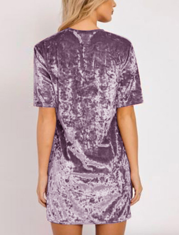 R.Vivimos Women's Summer Short Sleeve Crushed Velvet Mini Short Dresses