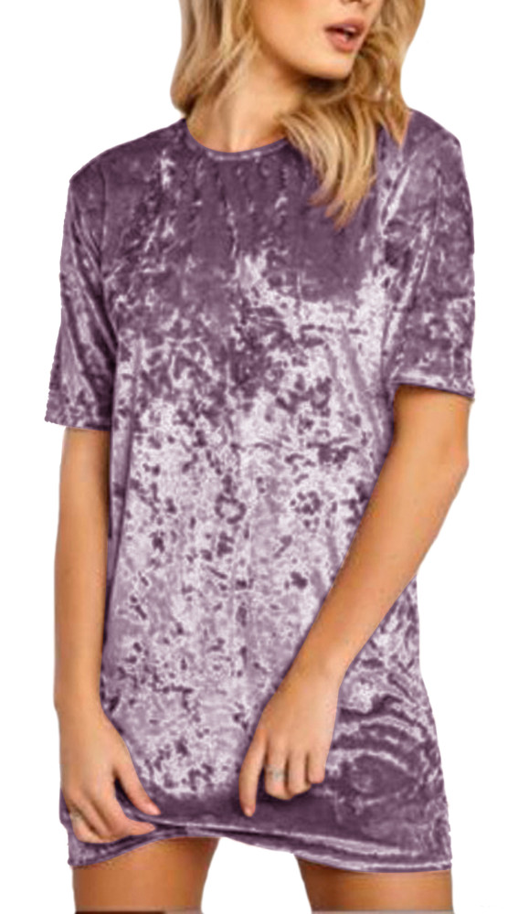 R.Vivimos Women's Summer Short Sleeve Crushed Velvet Mini Short Dresses