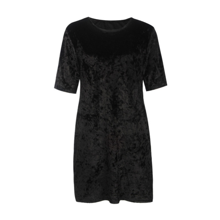 R.Vivimos Women's Summer Short Sleeve Crushed Velvet Mini Short Dresses