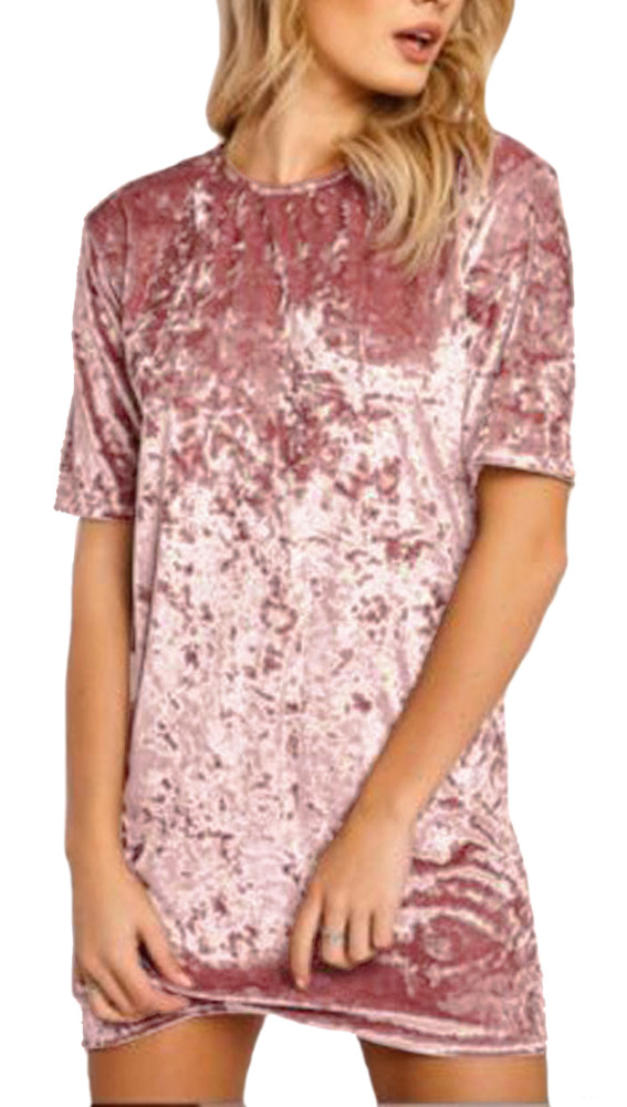 R.Vivimos Women's Summer Short Sleeve Crushed Velvet Mini Short Dresses