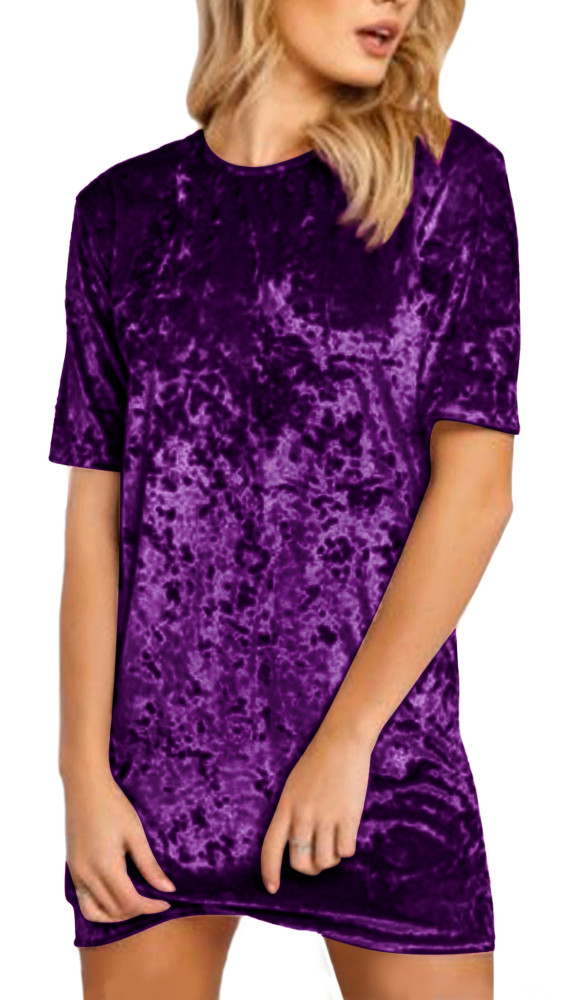 R.Vivimos Women's Summer Short Sleeve Crushed Velvet Mini Short Dresses