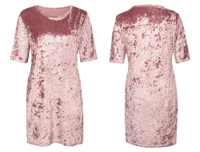 R.Vivimos Women's Summer Short Sleeve Crushed Velvet Mini Short Dresses