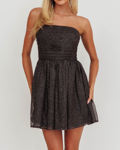 R.Vivimos Womens Sequin Homecoming Dresses 2025 Tube Sleeveless Tie Waist A-Line Sparkly Party Mini Dress Clubwear