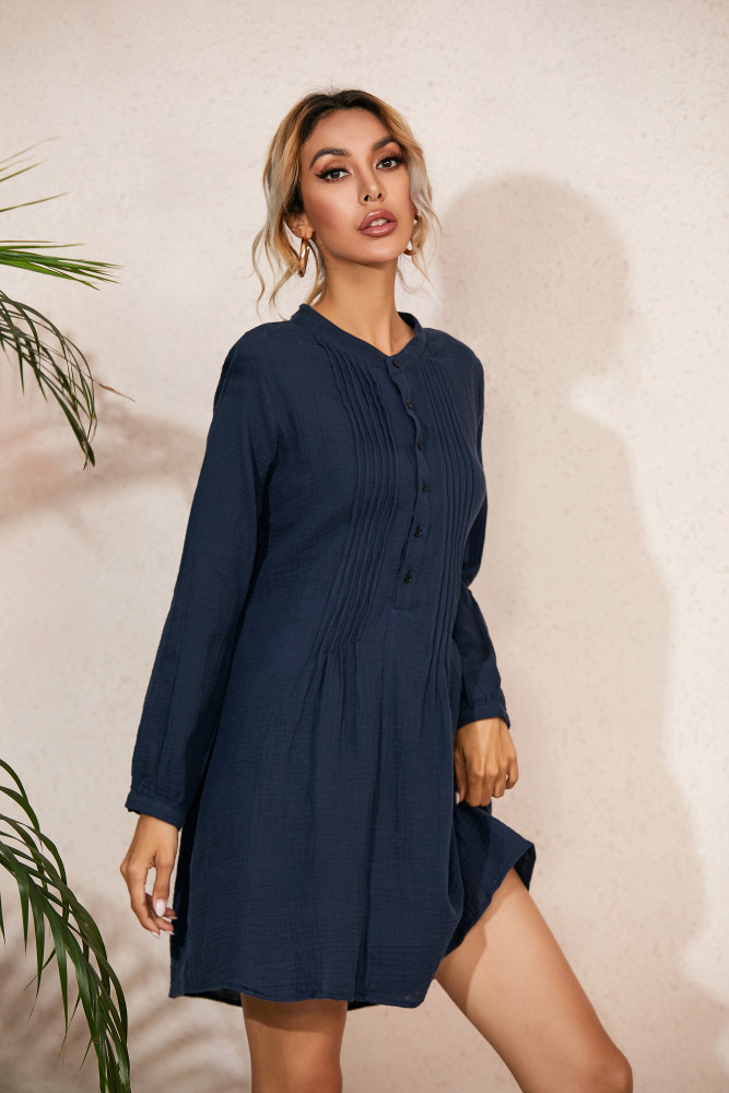 R.Vivimos Women's Tunic Dress Fall Linen Button Down Long Sleeves Casual Mini Shirt Dress