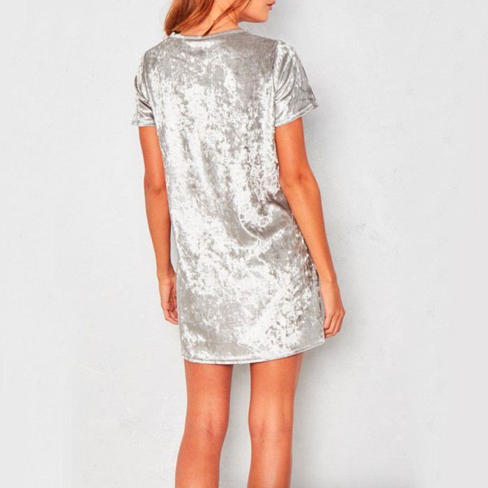 R.Vivimos Women's Summer Short Sleeve Crushed Velvet Mini Short Dresses