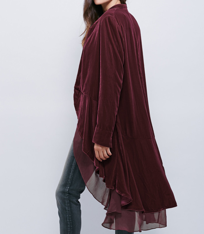 R.Vivimos Womens Ruffled Asymmetric Long Velvet Blazers Coat Casual Jackets